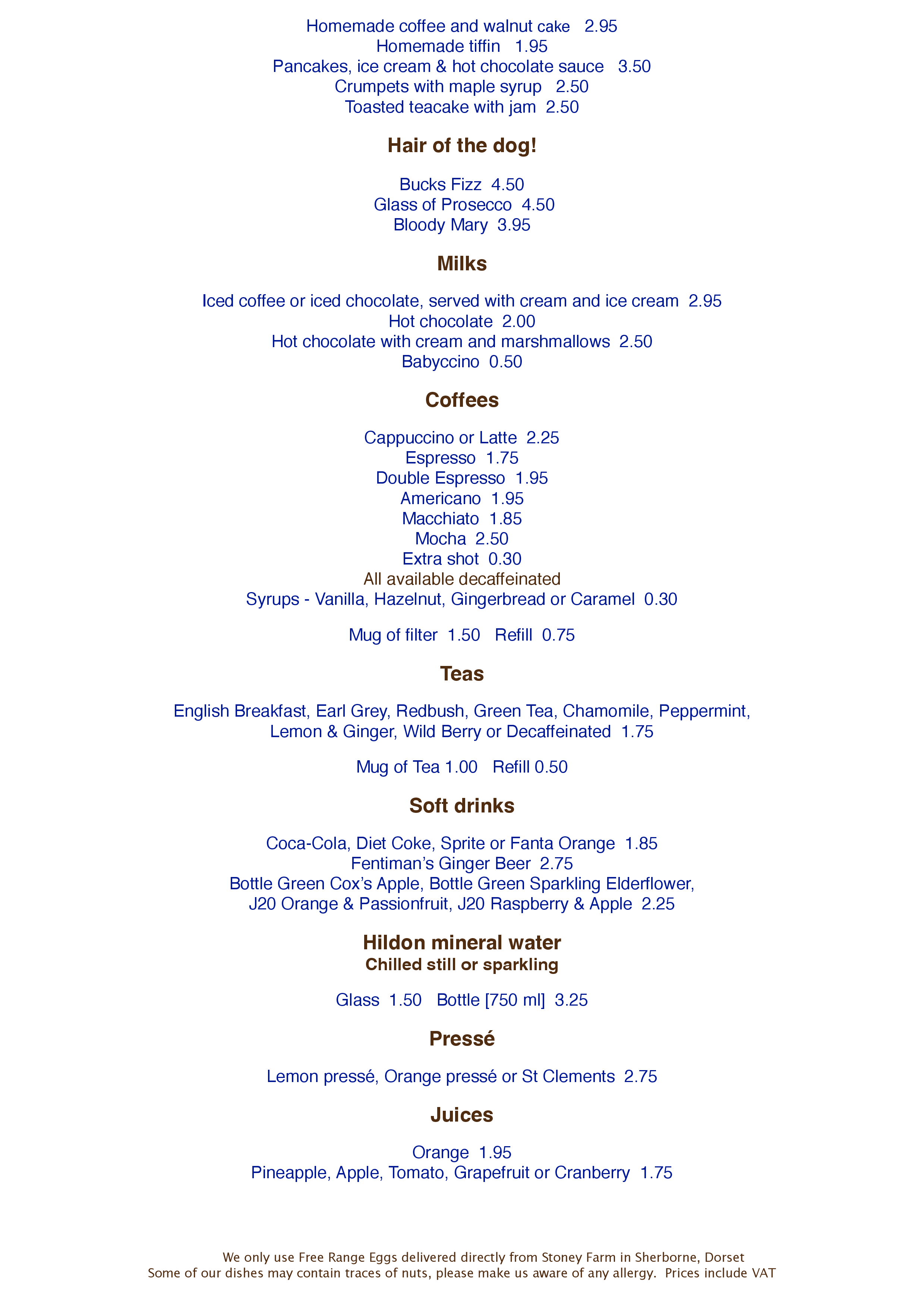 Lockside menu