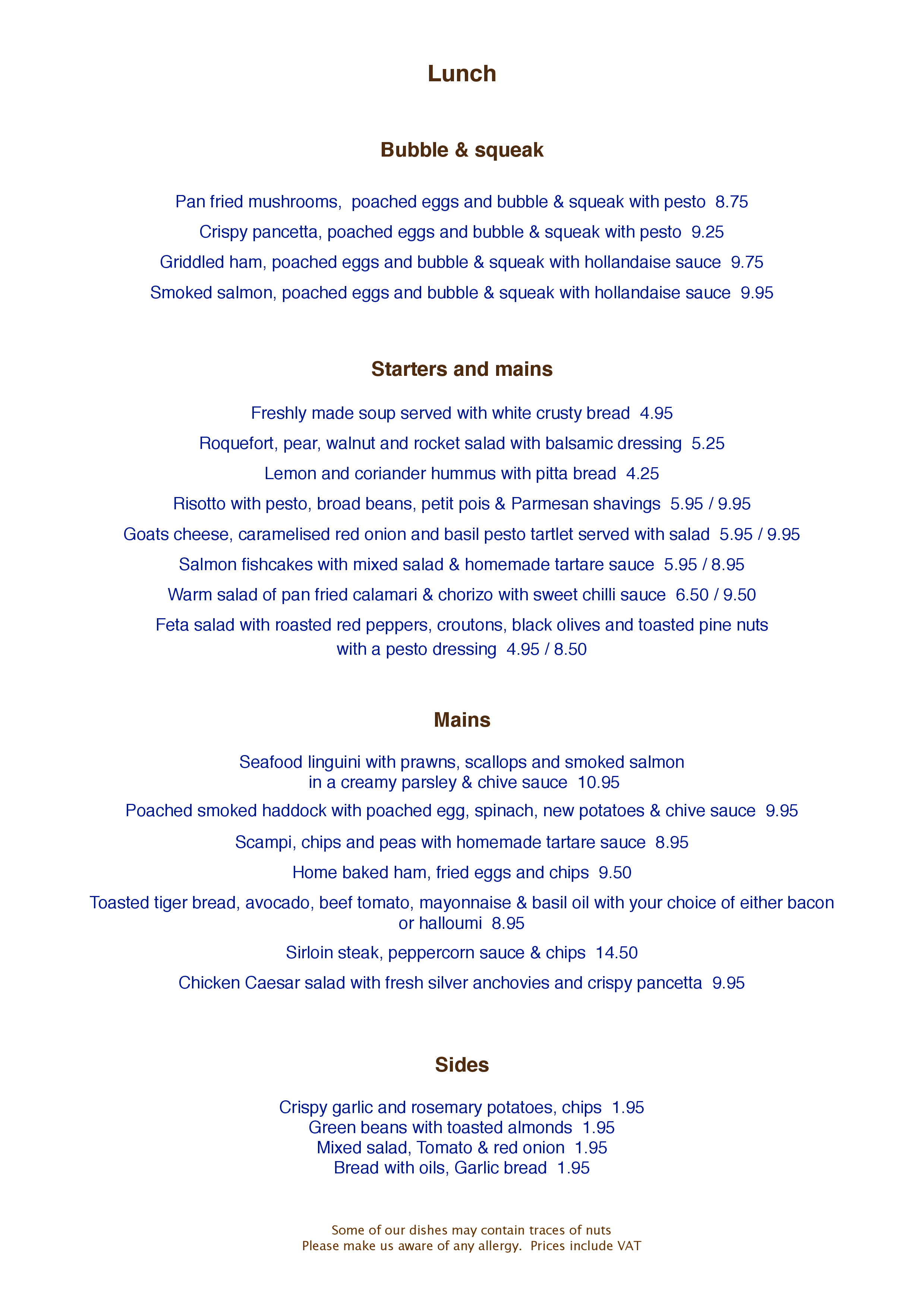 Lockside menu