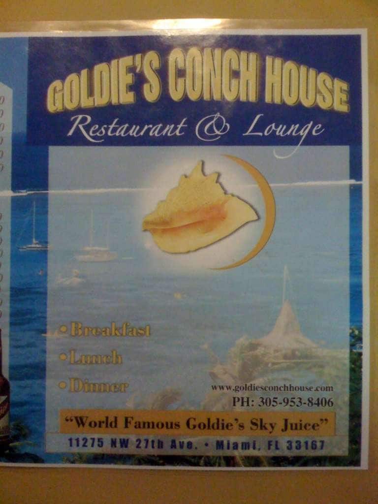 Menu at Goldie's Conch House, Miami