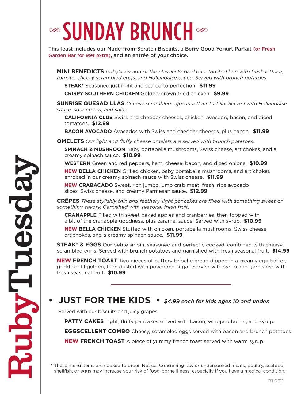 Ruby Tuesday Printable Menu Pdf