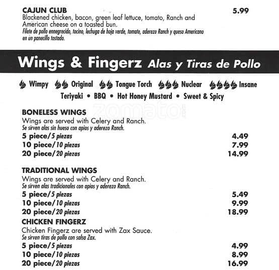 Menu at Zaxby's Chicken Fingers & Buffalo Wings fast food, Richardson