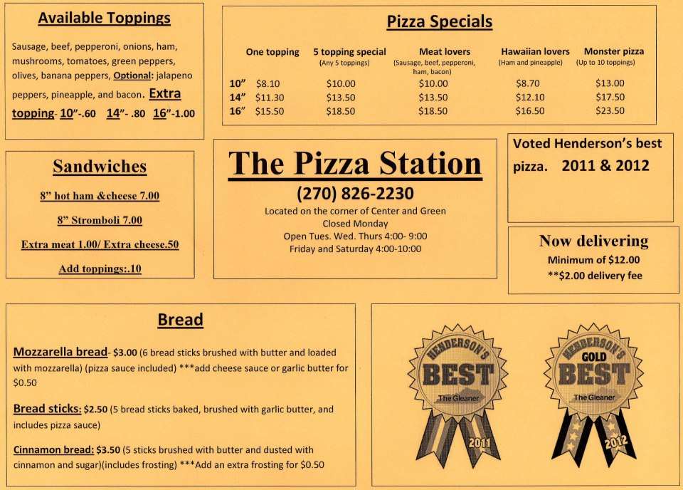 Pizza Station Menu, Menu for Pizza Station, Henderson, Henderson