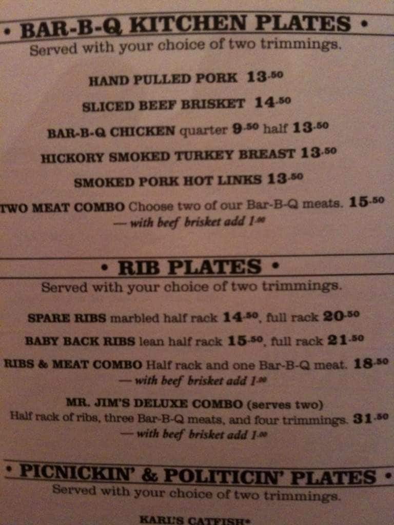 Menu at Jim 'N Nick's BBQ, Prattville