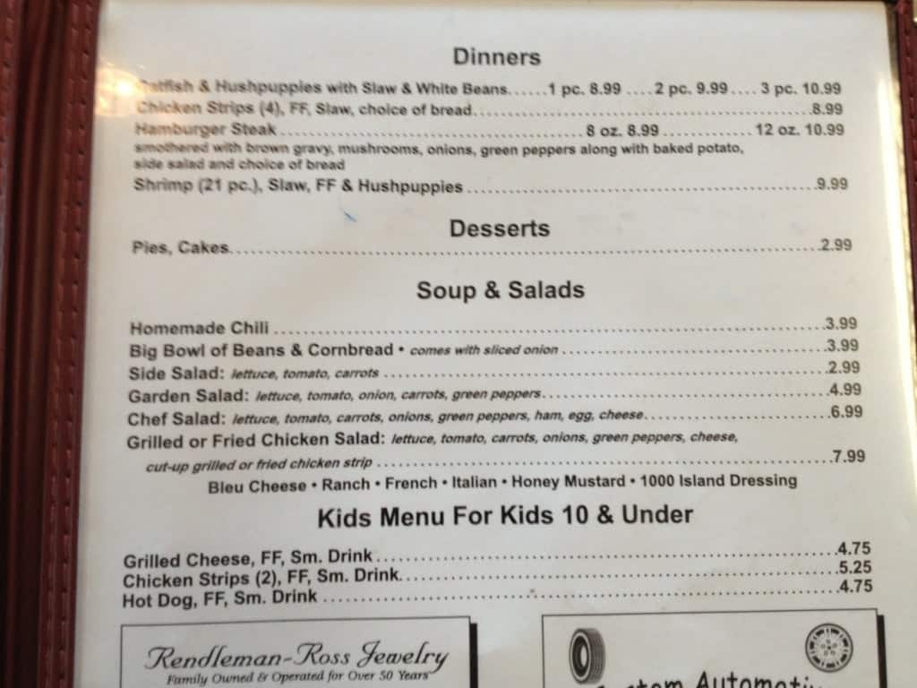 Menu at 50'S Cafe, Calvert City