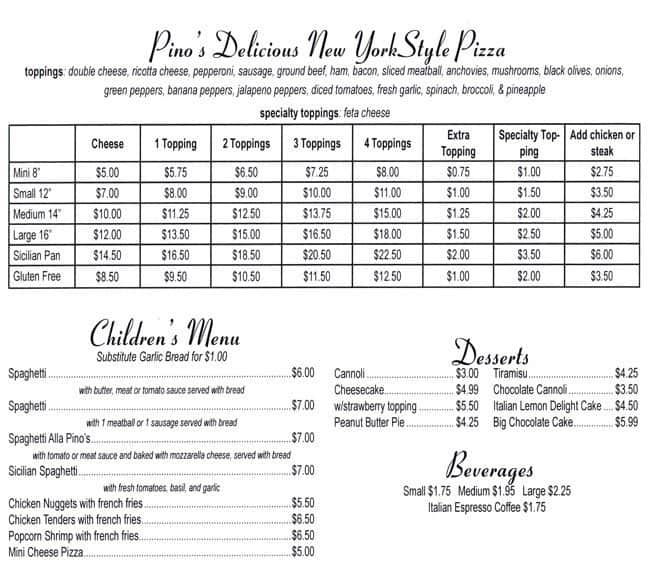 Online Menu of Pinos Pizza & Italian Restaurant Restaurant, Farmville