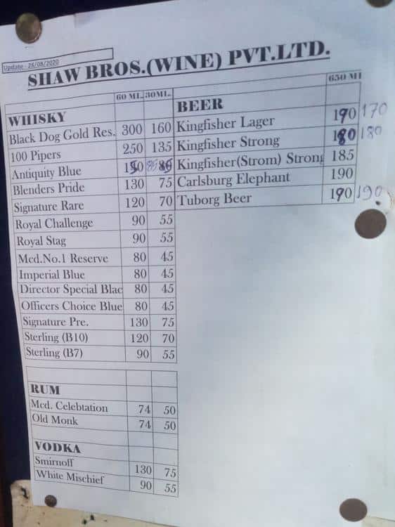 Shaw Brothers menu