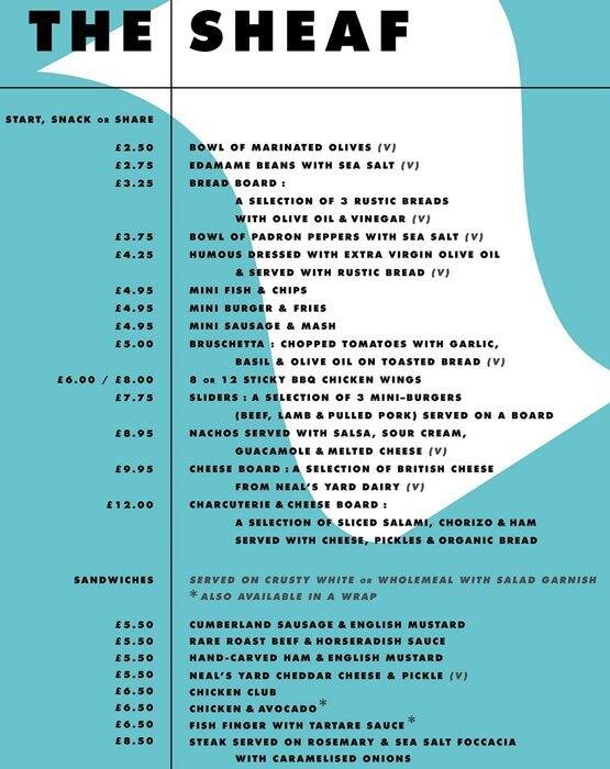 The Sheaf Menu, Menu for The Sheaf, London Bridge, London Zomato UK