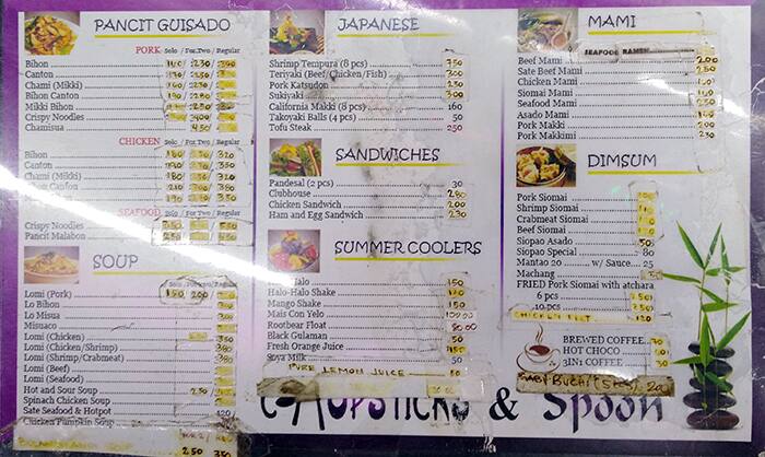 chopsticks cafe menu