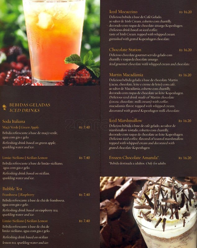 Kopenhagen cardápio