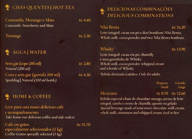 Kopenhagen cardápio