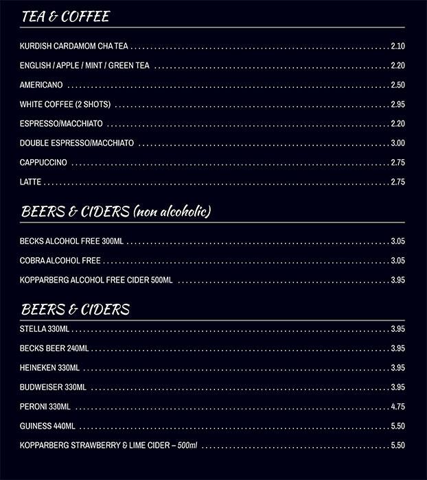 Hanam's menu