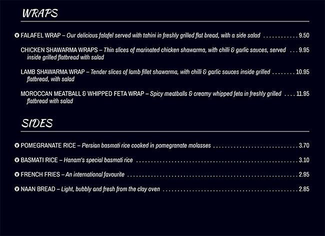 Hanam's menu
