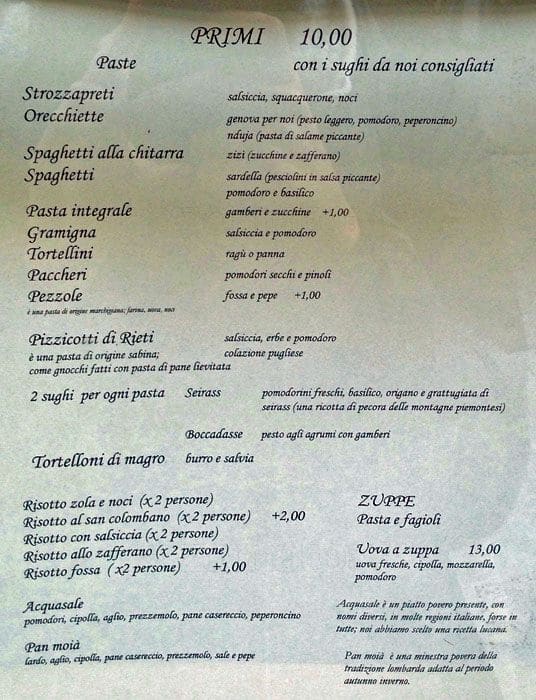 Menu di Osteria dei Poeti 