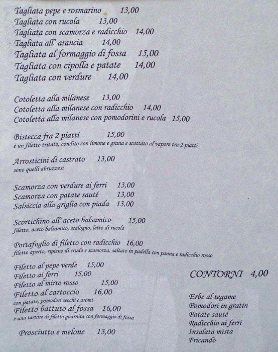 Menu di Osteria dei Poeti 