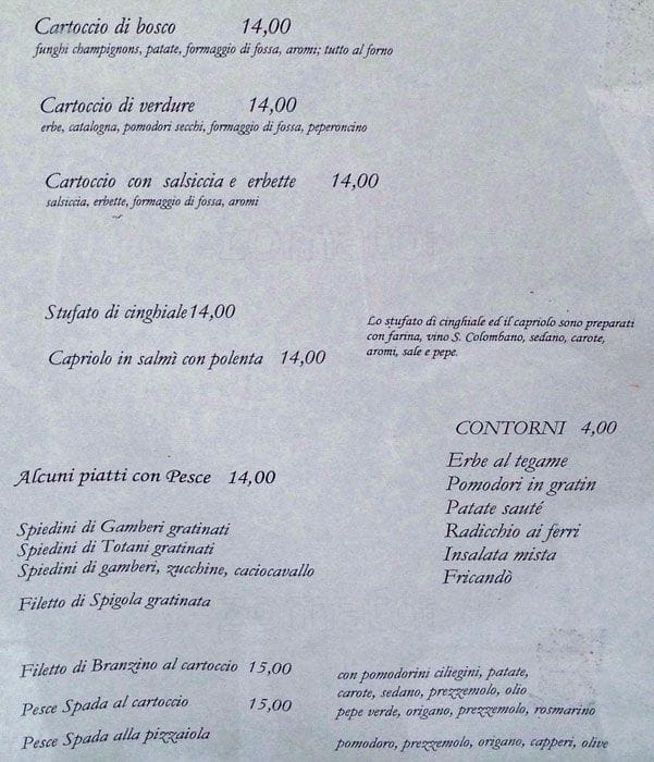 Menu di Osteria dei Poeti 