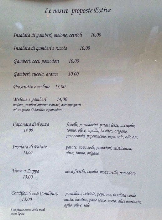 Menu di Osteria dei Poeti 