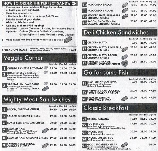The Sandwich Shop Menü, The Sandwich Shop, Western Cape için Menü Zomato SA