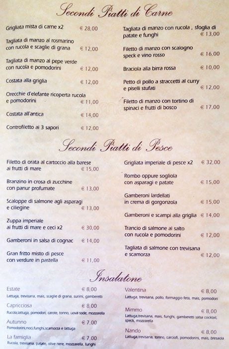 Menu di Da Mimmo 1997 