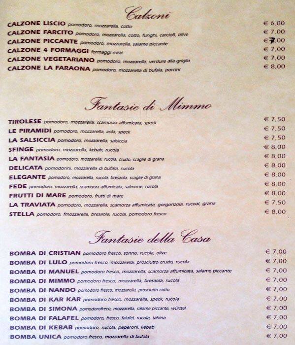 Menu di Da Mimmo 1997 