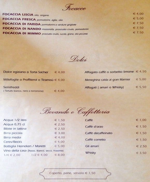 Menu di Da Mimmo 1997 