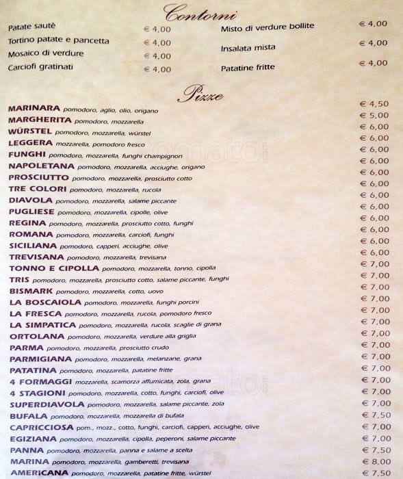 Menu di Da Mimmo 1997 