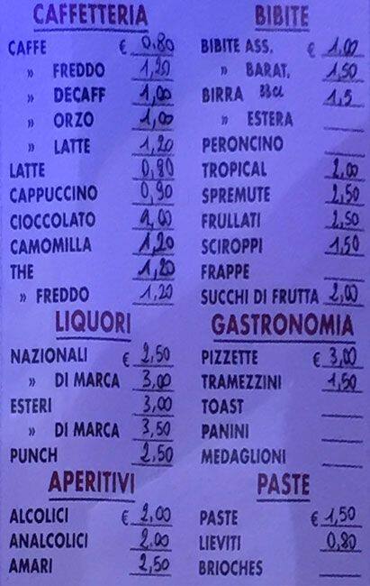L'amico Bar Speisekarte
