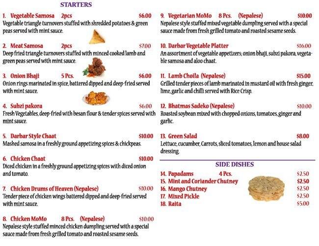 Darbar Indian Nepalese Restaurant Menu Urbanspoon/Zomato