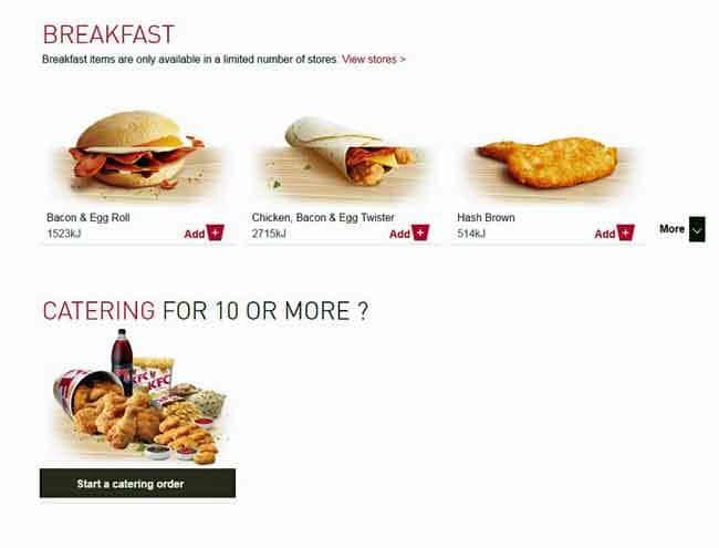 Carta de KFC