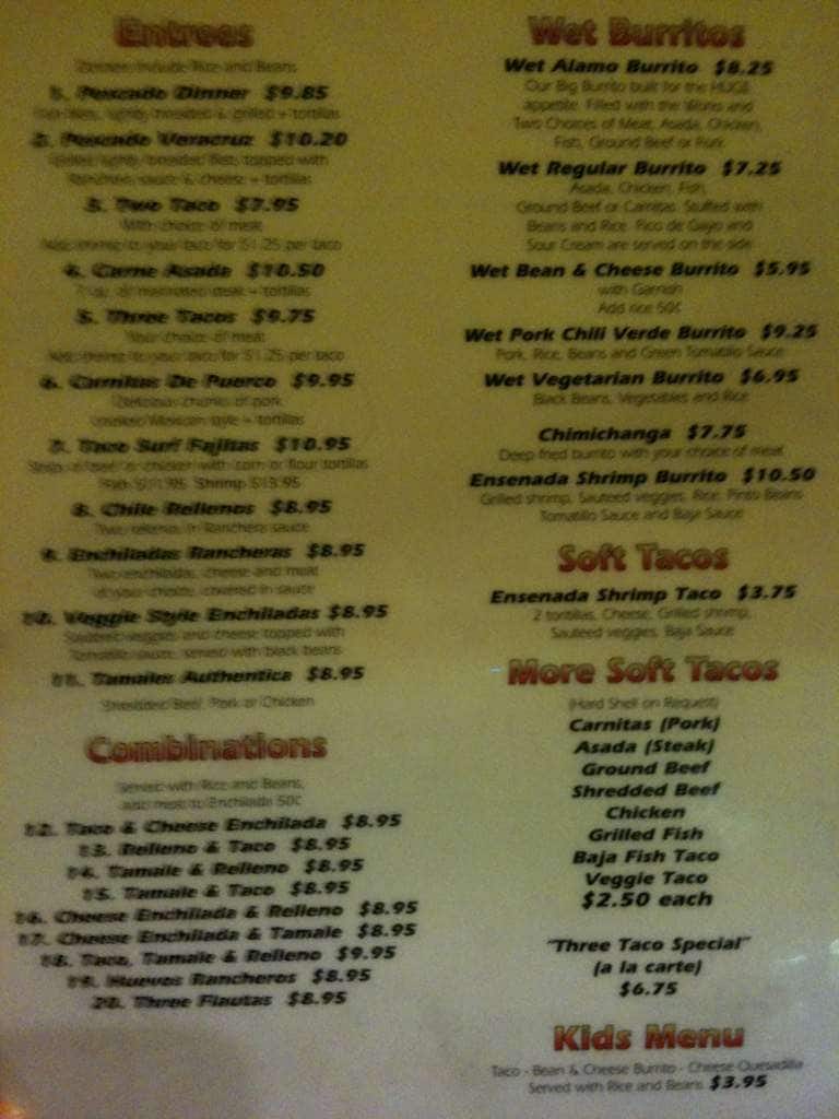Menu at Taco Surf pub & bar, Dana Point
