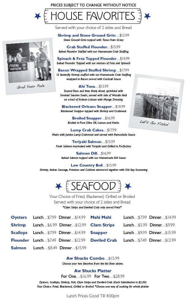 Menu at Aw Shucks Oyster Bar & Arcade, Jacksonville