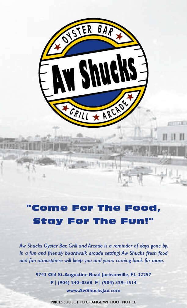 Menu at Aw Shucks Oyster Bar & Arcade, Jacksonville
