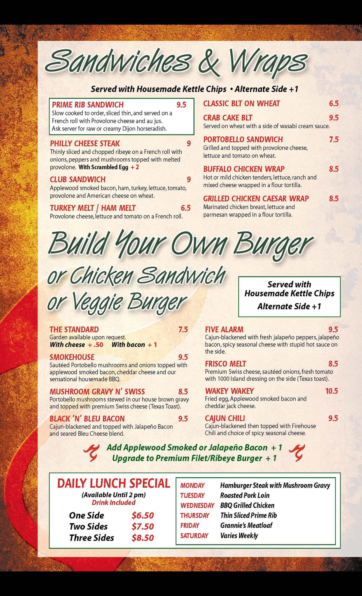 Menu at CH Steak Lounge steakhouse, Cookeville