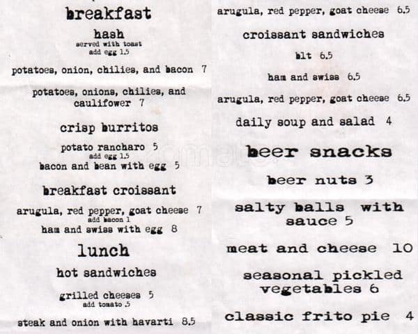 The Lodge, West Seattle menu
