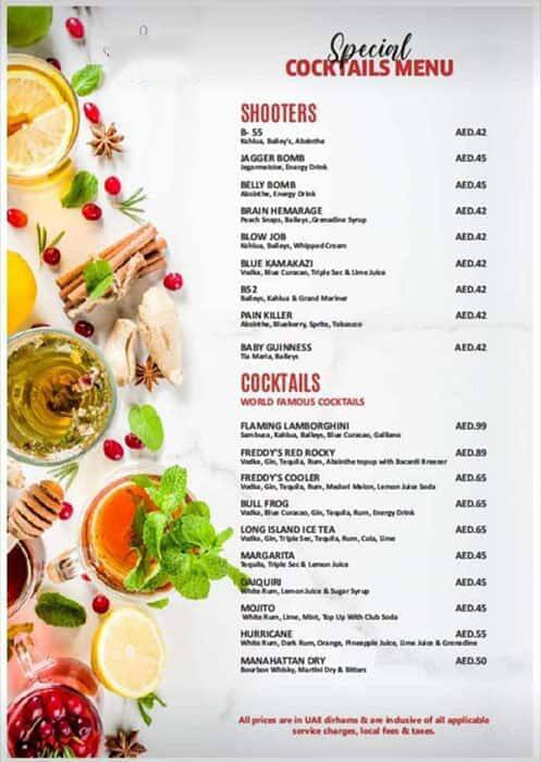 Menu of Freddy's Restrocafe Bowling - Dubai Grand Hotel By Fortune, Qusais,  Dubai