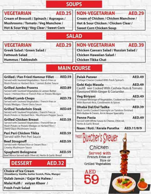 Menu of Freddy's Restrocafe Bowling - Dubai Grand Hotel By Fortune, Qusais,  Dubai