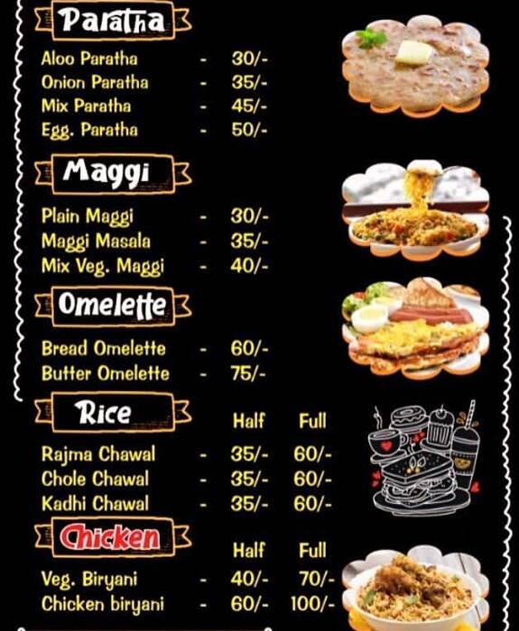 Menu of Friend's Paratha Junction, Kamla Nagar, New Delhi