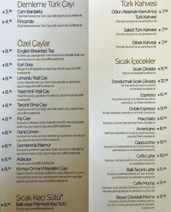 Menu at Mado, Istanbul, Kadıköy