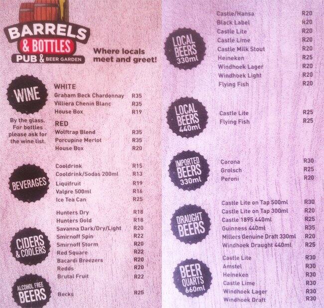 Barrels and Bottles Menu, Menu v reštaurácii Barrels and Bottles, Bryanston, Sandton Zomato SA
