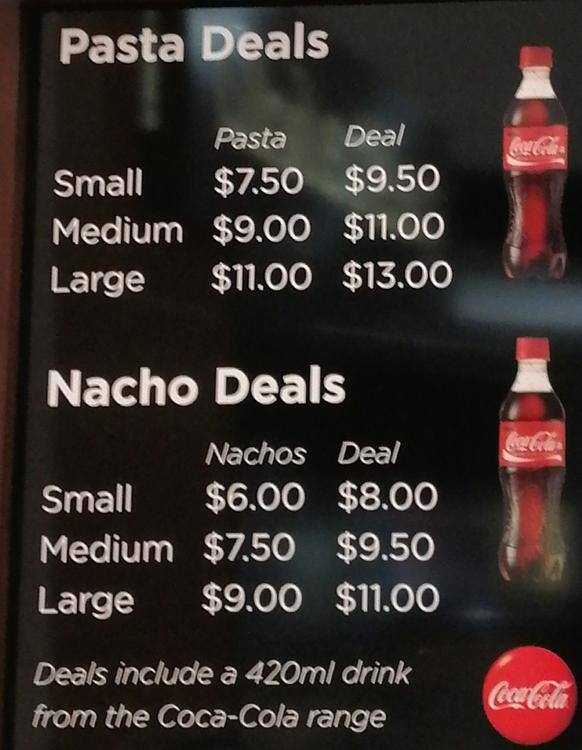 Menu at Pasta Bella cafeteria, Hamilton