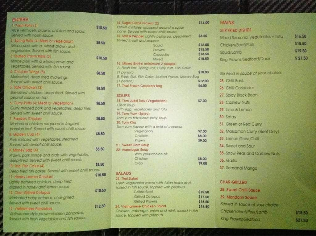 Menu at Lemongrass Thai & Vietnamese Cuisine restaurant, Kalgoorlie