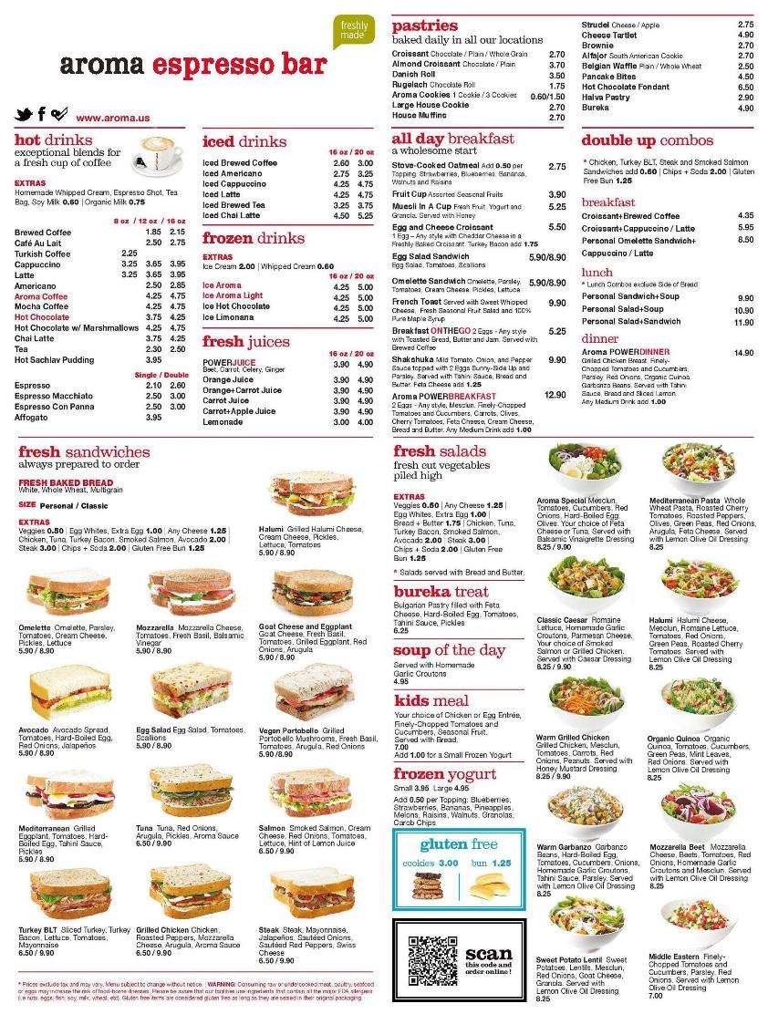 Menu At Aroma Espresso Bar Miami Beach 540 Collins Ave