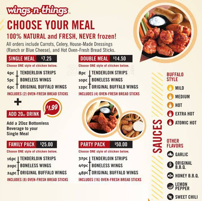 chicken and things menu