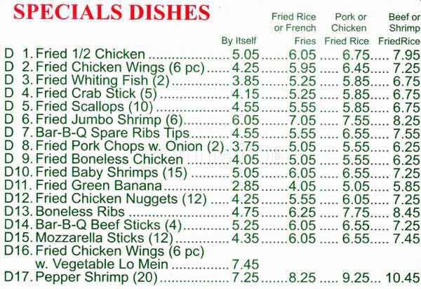 Cottage Restaurant menu