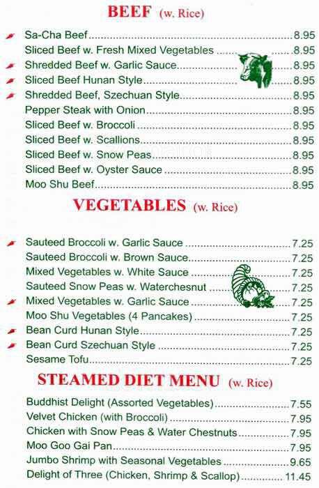 Cottage Restaurant menu