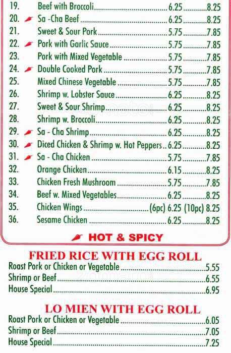 Cottage Restaurant menu