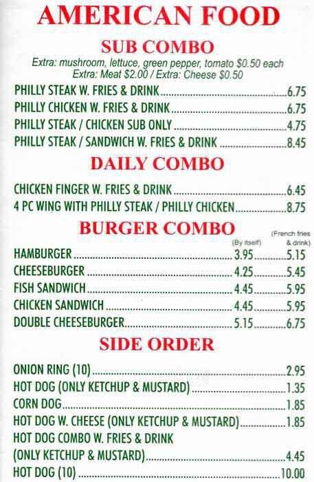 Cottage Restaurant menu