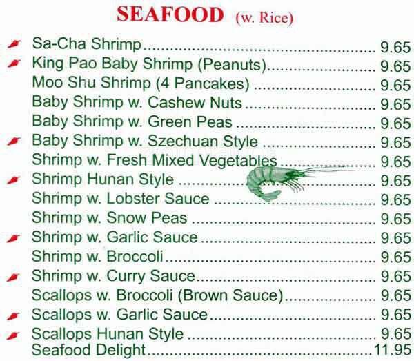 Cottage Restaurant menu