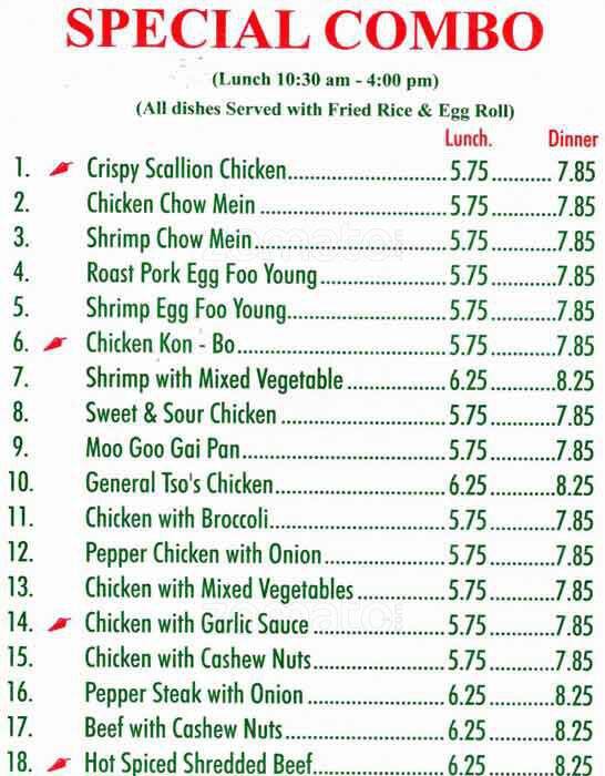 Cottage Restaurant menu