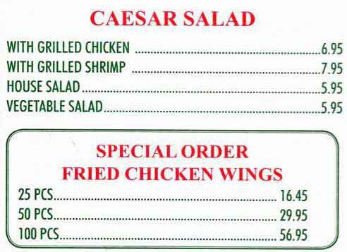 Cottage Restaurant menu