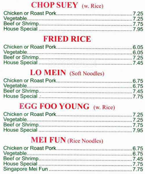 Cottage Restaurant menu